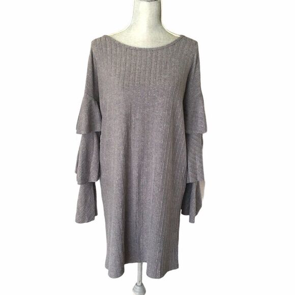 L Love Grey Layered Ruffle Sleeves Dress Size S - Picture 1 of 3